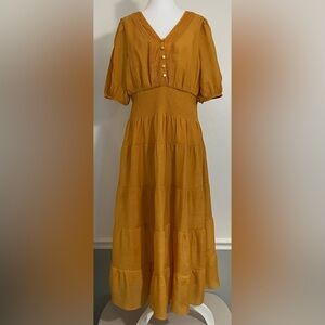 J Gee Large Mustard Lace Tiered Maxi Dress Boho Cottage Prairie Costal Cowgirl